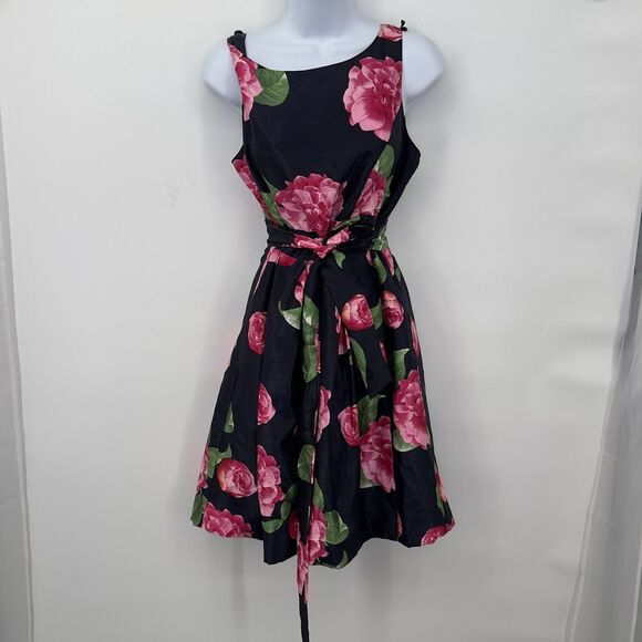JESSICA HOWARD Sz 6  Flutter-Sleeve Black /pink  Floral Fit & Flare Short Dress - Picture 5 of 12
